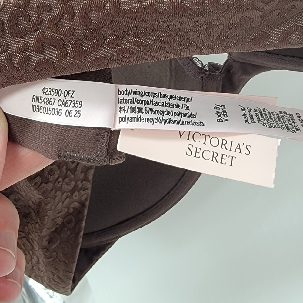 Victoria's Secret Body by Victoria Push Up Bra 36C French Roast Brown Leopard - Picture 7 of 9